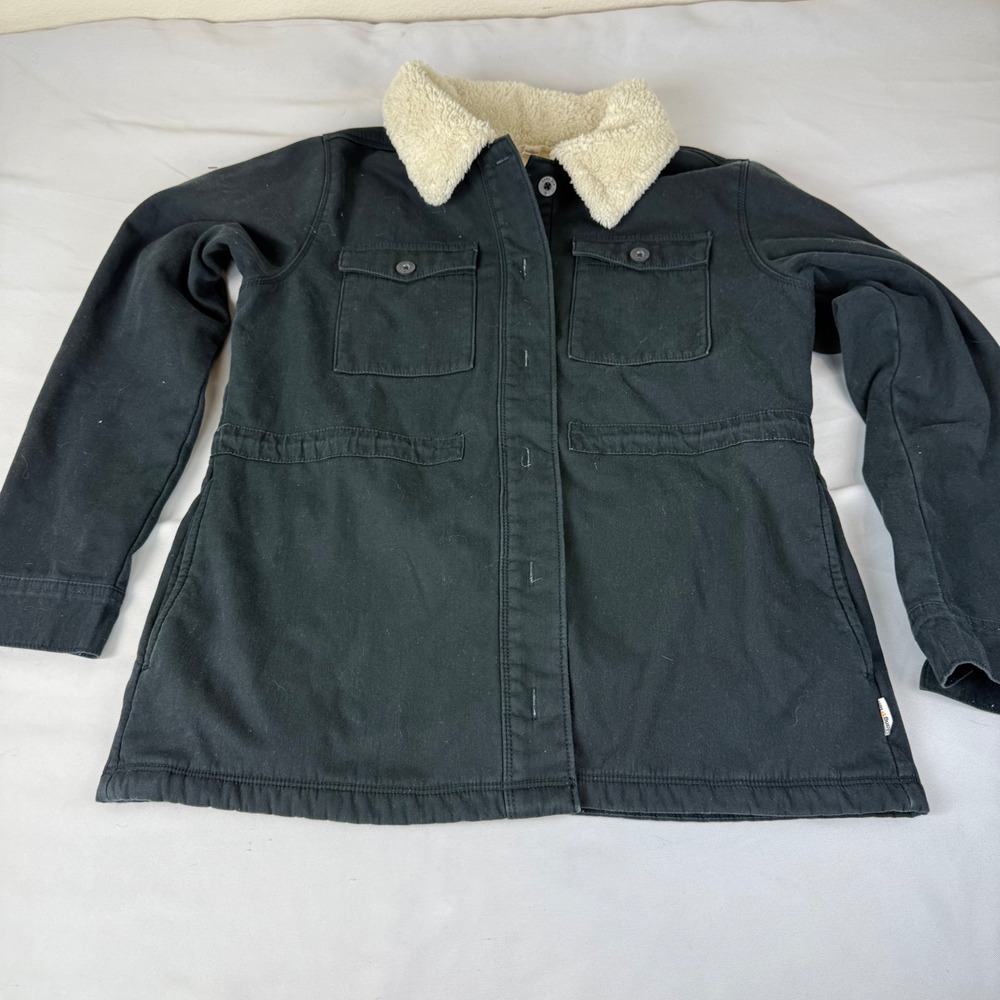 Hang Ten Sherpa Lined Canvas Jacket Women's Large Black Chore Coat Fleece Lining
